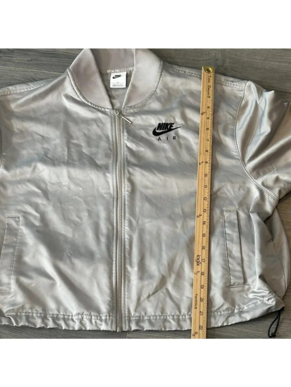 Nike Air Jacket Womens 1X Satin Bomber Windbreaker Full Zip Drawcord Swoosh Crop